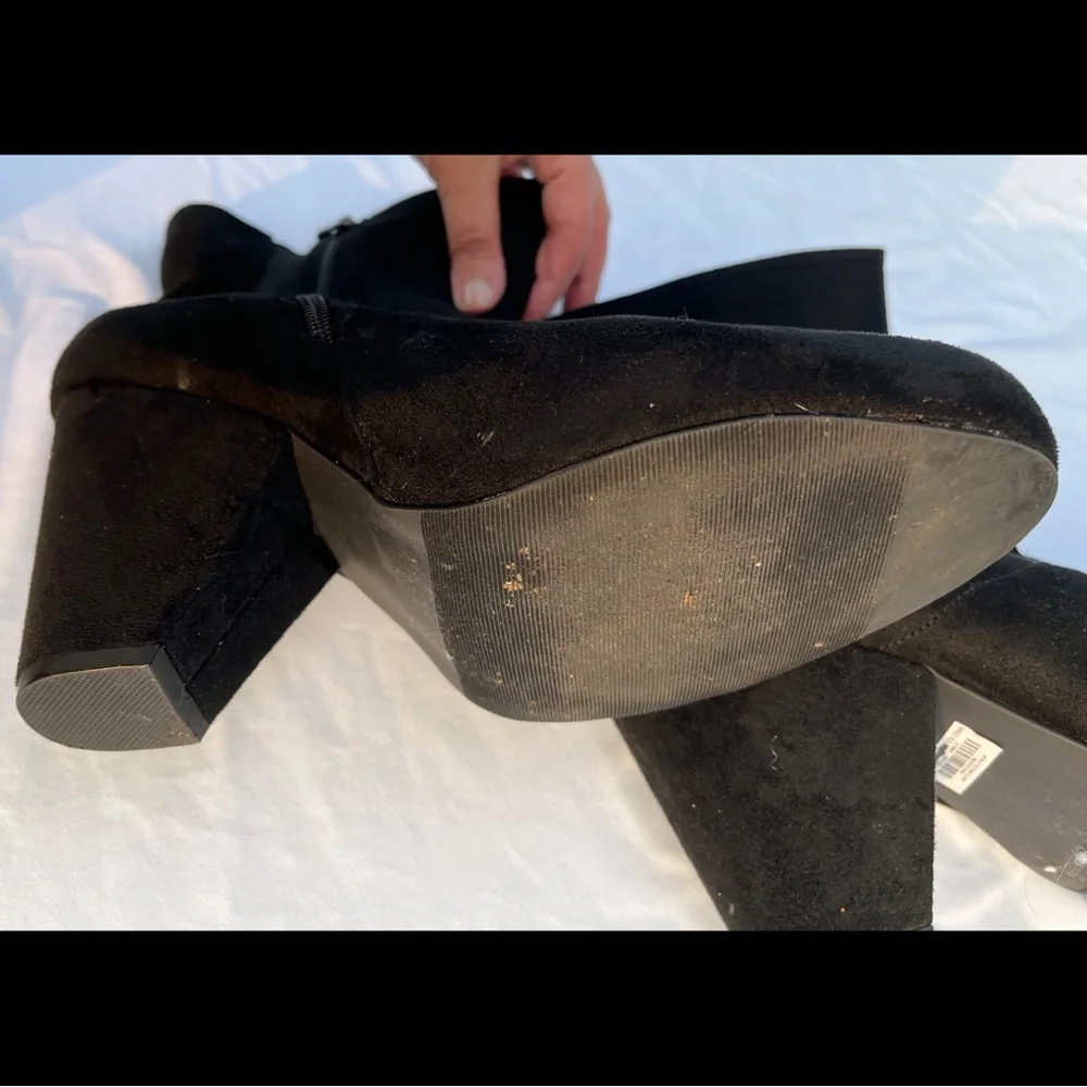 Black Faux Suede Cone Heel Bootie (WW) - Picture 7 of 11